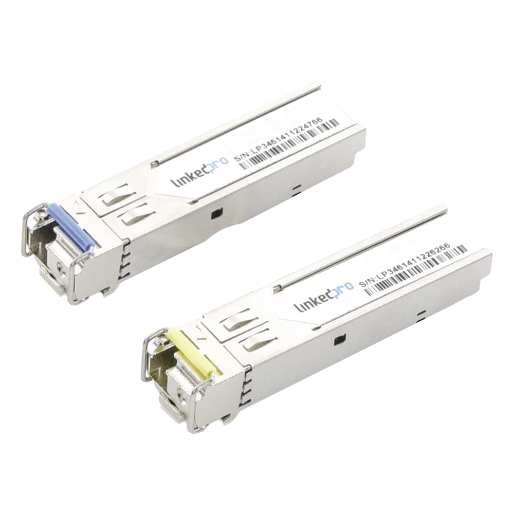 Transceptores Ópticos Industriales Bidireccionales SFP (Mini-Gbic) / Monomodo 1310 & 1550 nm / 1.25 Gbps / 1000BASE-BX / Conector LC/UPC Simplex / DDM / Hasta 3 km / 2 Piezas