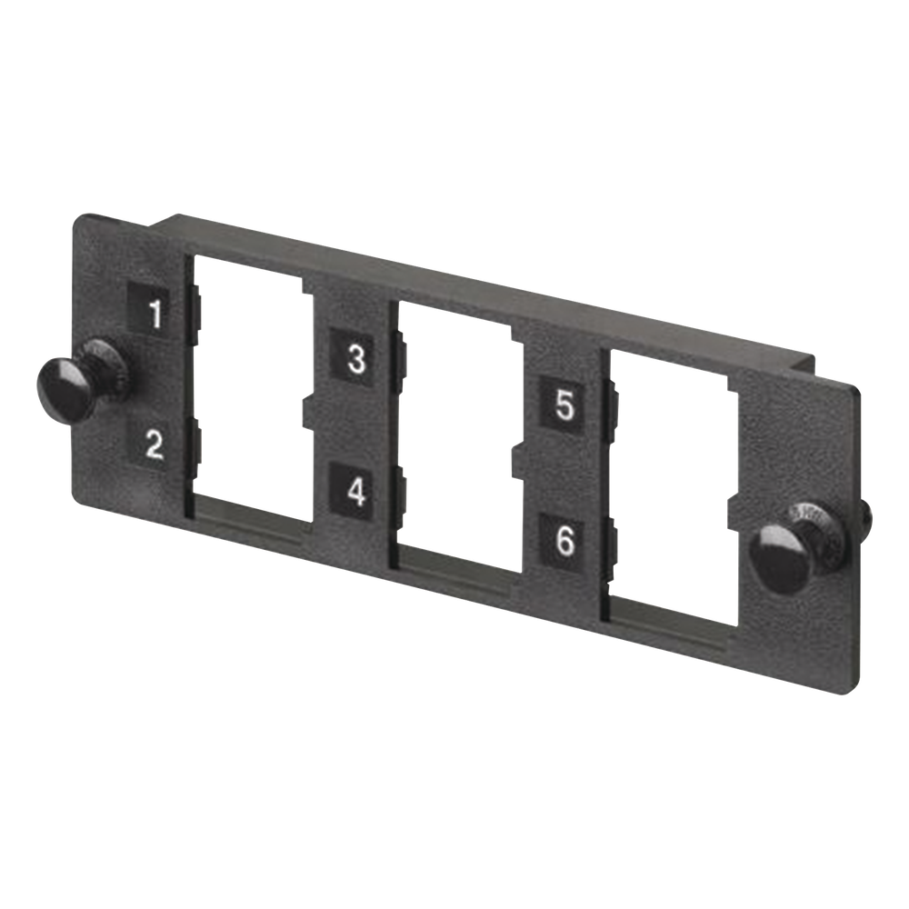 Placa Modular FAP de 6 Puertos Mini-Com, Acepta Módulos de Fibra Óptica, Cobre o Audio y Video, Color Negro