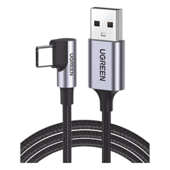 Cable USB-A a USB-C | 1 Metro | Conector con Ángulo Recto de 90° | Carga Rápida de hasta 60W | 480 Mbps | PD3.0 | QC4.0/3.0/2.0 | FPC | AFC | Protección Integrada| Caja de Aluminio | Nylon Trenzado | Color Negro