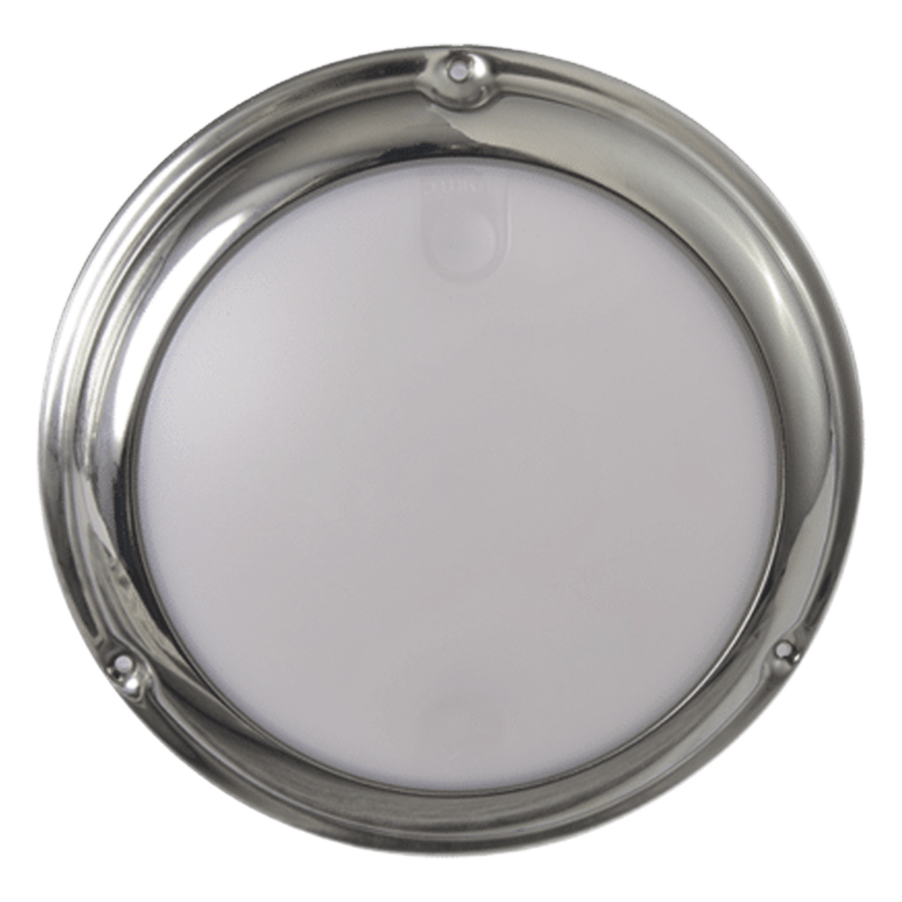 Luz led marina tipo domo con activación táctil, emite luz de color blanco y azul de 244 lúmenes, para uso exterior e interior, fabricado bajo norma de protección IP68.