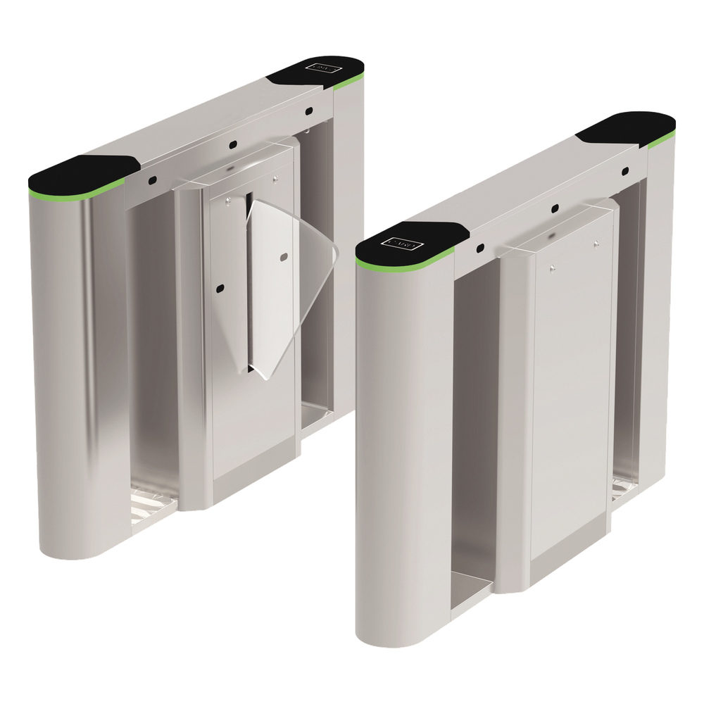 Puerta de cortesía tipo FLAP bidireccional / 30 personas por minuto / Acabado de Lujo / Apertura en 1 segundo / Acero inoxidable / Indicadores LED / Alarma por acceso denegado