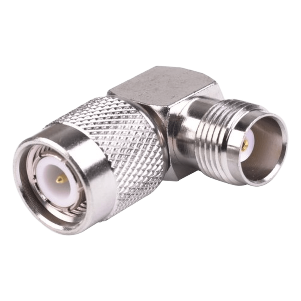 Adaptador en Ángulo Recto de Conector TNC Macho a TNC Hembra, Níquel/ Oro/ Teflón.