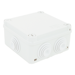 Caja Estanca de PVC Para Derivación y Conexión, 6 Entradas, Tapa con Tornillo de 1/4" de Vuelta, 100x100x50 mm (Área Interna), Uso Exterior IP55, Material que no Propaga el Fuego y Libre de Hálogenos