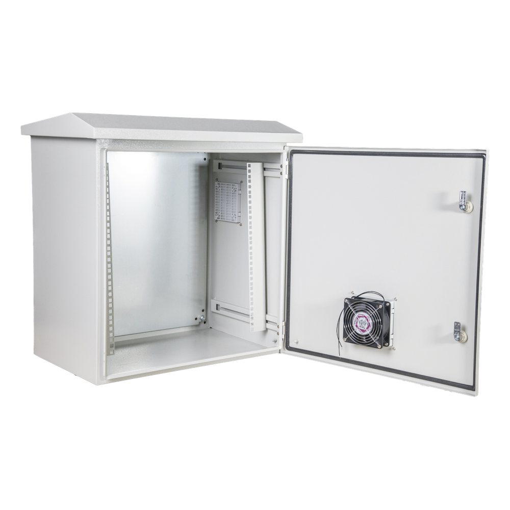 Gabinete con Rack 19" 11U de Acero / IP55 / Exterior o interior /  Placa Trasera Interna/ Ventilador / Ventilas / Filtros / Terminal de Tierra / 593 x 609 x 399 mm