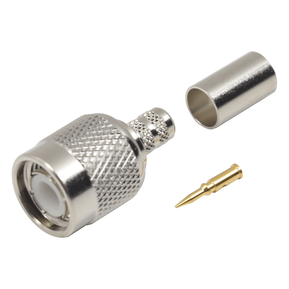 Conector TNC Macho de Anillo Plegable para Cables LMR-240, RG-8/X, 9258, Niquel/Oro/Delrin.