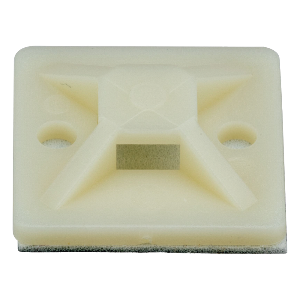 Montaje-Sujetador Adhesivo STRONGHOLD de 4 Vías de 1" x 1" x 1/4", Color Natural,  Nylon 6.6 Retardante de Llamas V-2, Paquete de 100pz