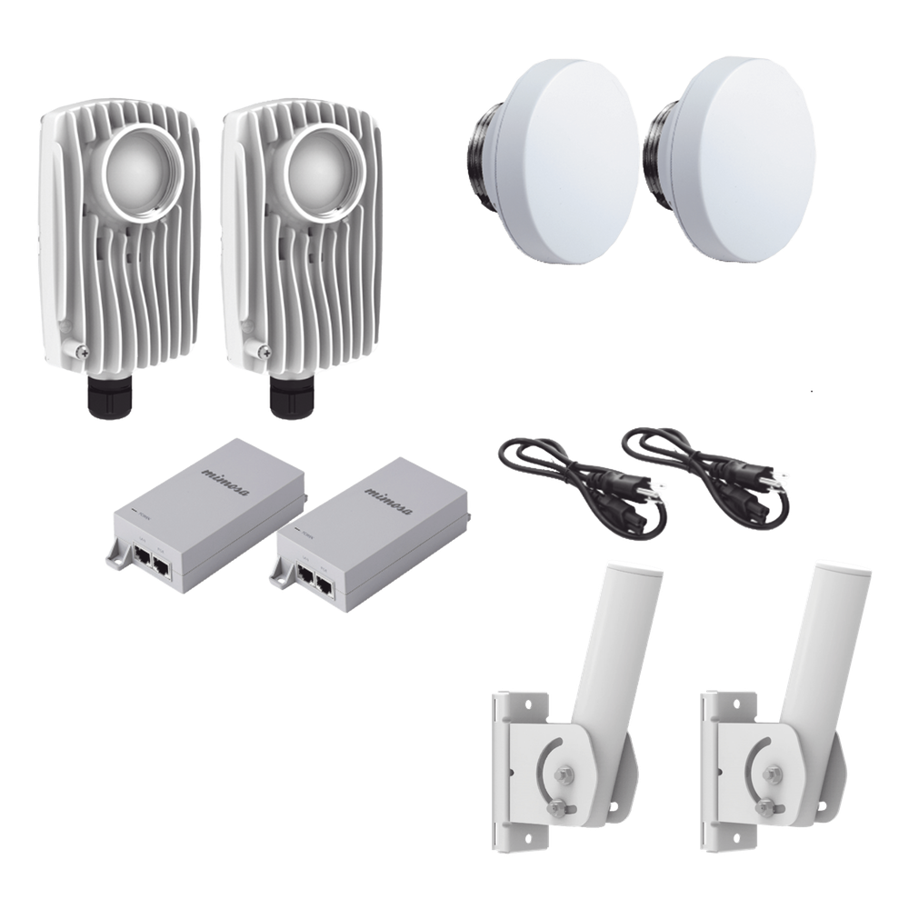 Kit de 2 radios C6X con 2 antenas de (12 dBi), rango de frecuencia extendida (4.9 a 6.4 GHz),  incluye inyector POE, cable de alimentación y 2 FLEXIMOUNT-XL para alineación