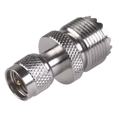Adaptador en Línea de Conector Mini UHF Macho a UHF Hembra (SO-239), Níquel/ Oro/ Teflón.