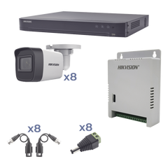 KIT TurboHD 1080p / DVR 8 Canales / 8 Cámaras Bala (exterior 2.8 mm) / Transceptores / Conectores / Fuente de Poder Profesional hasta 15 Vcc para Larga Distancia