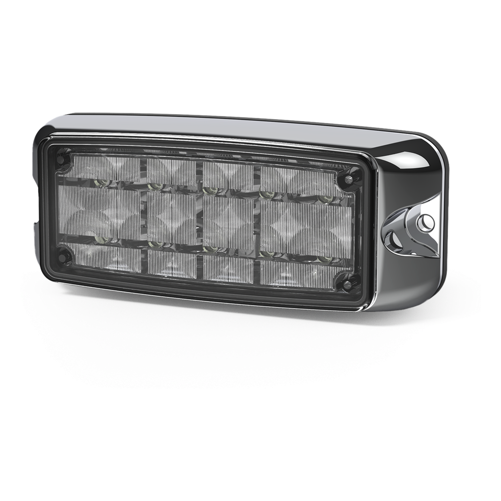 Luz de Advertencia de 10 LED, Ambar/Blanco, 5x2 Pulgadas, Lente Transparente, Bisel Cromado