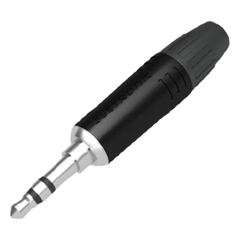 Conector delgado estereo de 3.5 mm, carcasa cromada negra, contacto niquelado, cable OD 2-4,5 mm
