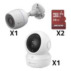 Kit de cámaras WiFi / Incluye 1 pieza CS/H6C/5MP  Para Uso en Interior / 1 pieza CS-H3C Para Uso en Exterior / 1 PZA Micro SD HS-TF-E1/32G / Detección de Movimiento / Notificaciones Instantáneas