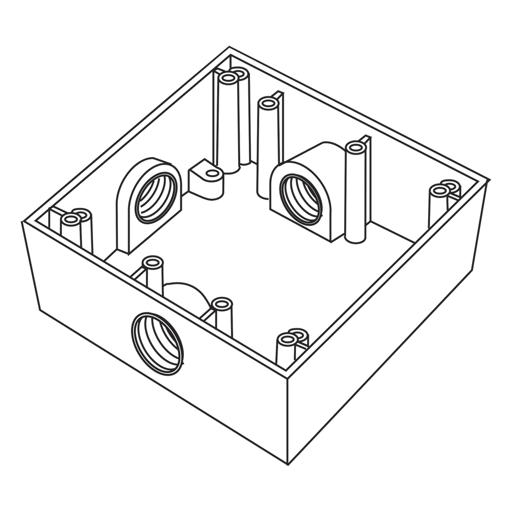 Caja Cuadrada de 3/4" (19.05 mm) a Prueba de Intemperie/ Cuenta con 3 bocas.