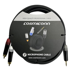 Cable 3.5mm a 2 RCA, conectores negros, con diferenciador de blanco y rojo en RCA MT380-RD - MT380-WH - MTP3C-BG, length 10m