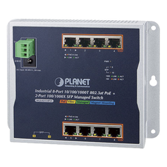 Switch Industrial PoE Administrable de Pared Capa 2, 8 Puertos Gigabit PoE 802.3at y 2 Puertos 100/1000X SFP
