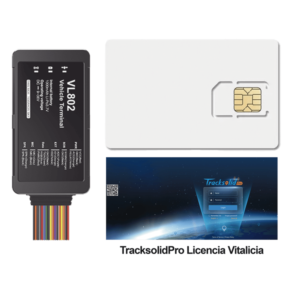 KIT Rastreador GPS Vehicular 4G LTE / Localizador para Flotas / BLE y RS485 / Audio Dos Vías / Paro de Motor Remoto y SOS / Compatible con Sensor UL212 / Incluye SIM500MB2Y y Plataforma TrackSolidPro