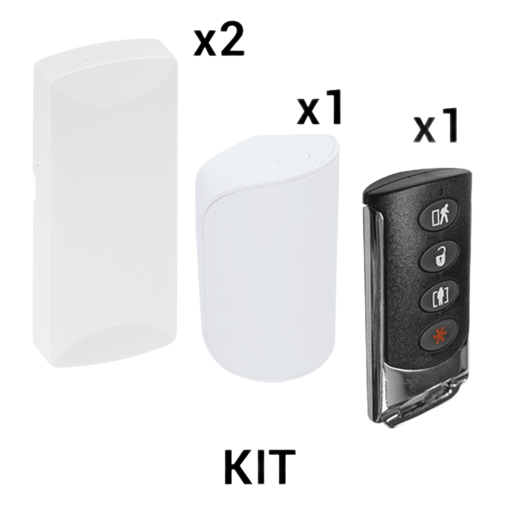 KIT Básico Sensores Inalámbricos - Incluye 2 Contactos Magnéticos, 1 PIR y 1 Llavero - Compatibles con Paneles DSC 433 MHz