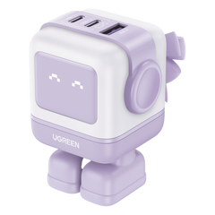Cargador RobotGaN de 65W Serie UNO | 3 Puertos de Carga Rápida | 2 USB-C | 1 USB-A | PD 3.0 | QC 4.0 | Carga Inteligente | Tecnología GaN II | Zapato Magnético Extraíble | Carcasa Ignífuga | Pantalla LED
