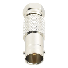 Adaptador en Línea, de Conector BNC Hembra a F Macho, Níquel/ Oro/ Delrin.