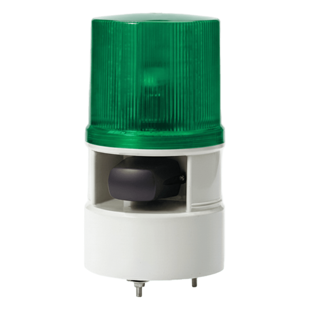 Luces de advertencia color Verde con sirena incorporada con 5 tonos máx. 105 dB en 12-24 VCD