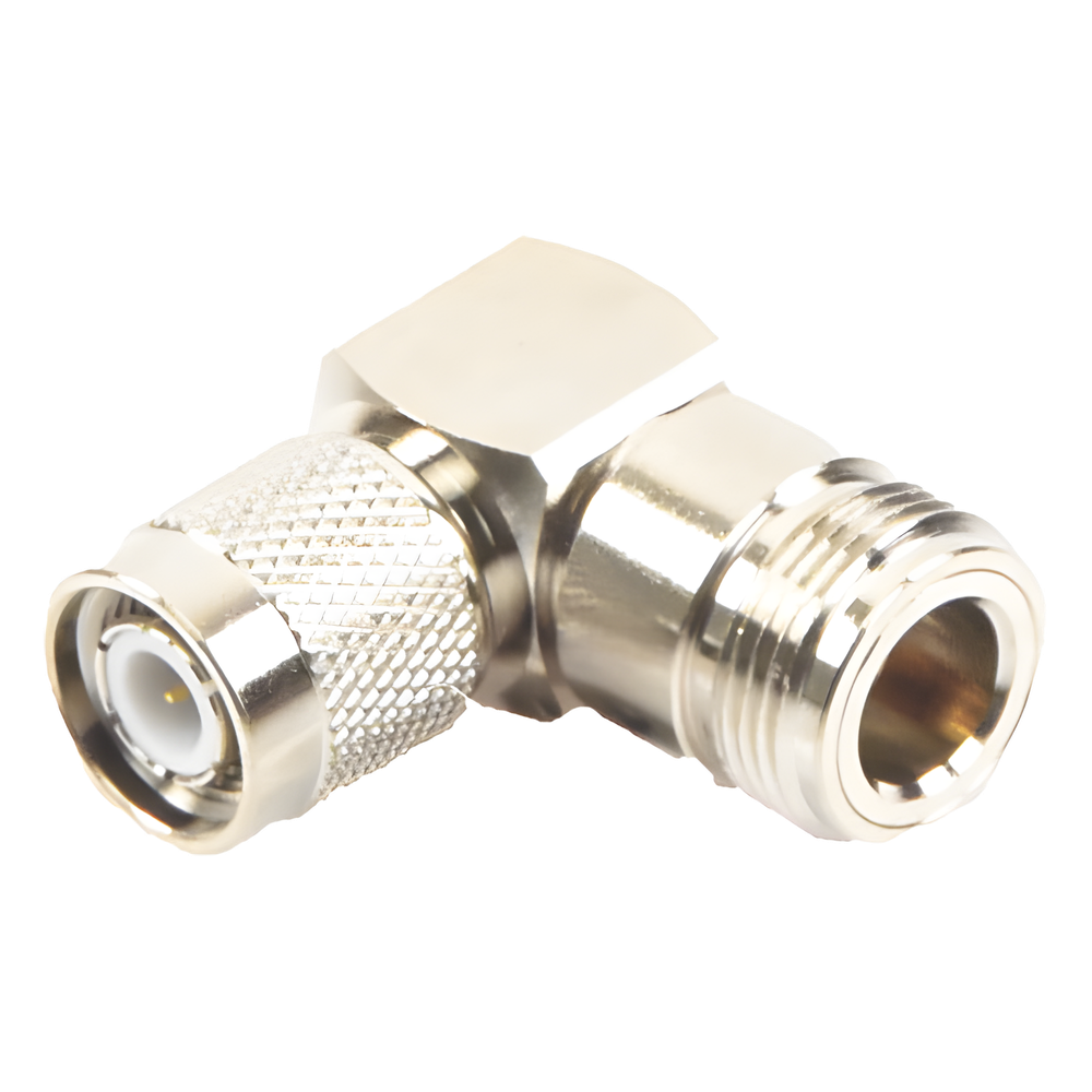 Adaptador en Ángulo Recto de Conector TNC Macho a N Hembra, Níquel/ Oro/ Teflón.