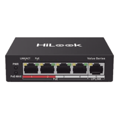 Switch PoE+ / 4 Puertos 10/100 Mbps PoE+ (af / at) / 1 Puerto 10/100 Mbps Uplink / Modo Extendido hasta 250 Metros / 35 Watts