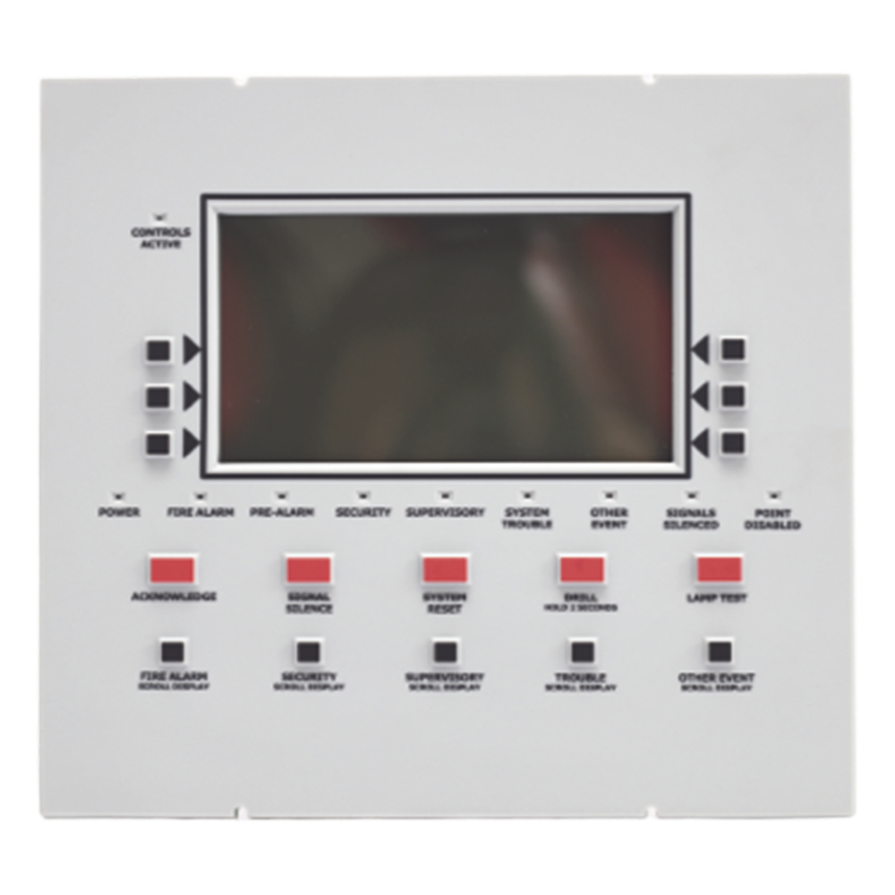Anunciador remoto LCD retroiluminado con 160 caracteres visibles, teclado de goma y puerto RDP para panel NFS2-3030 y control de red NCA-2