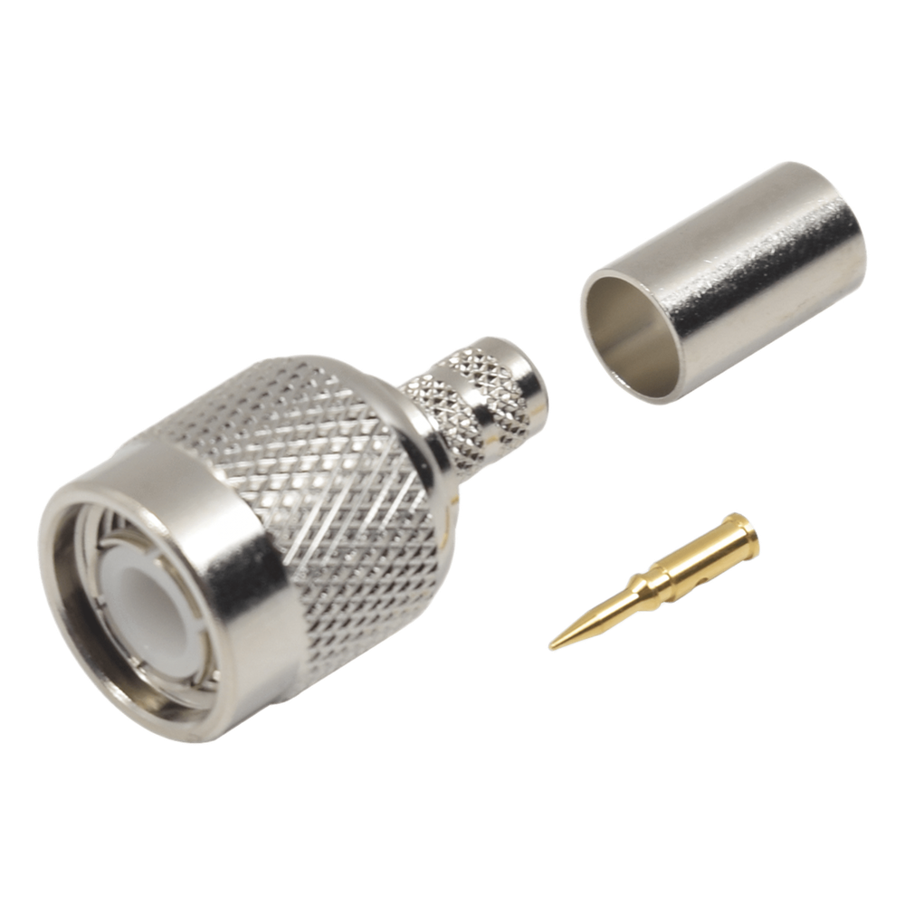 Conector TNC Macho de Anillo Plegable para Cables RG-58/U, RG-142/U, LMR-195, Níquel/ Oro/ Teflón.