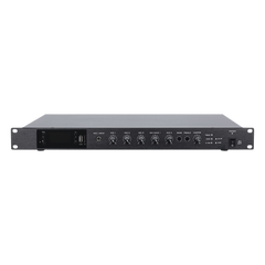 Amplificador de Audio | 1 canal | 350 W | Sistema 100V y Baja Impedancia | 4 Entradas de Micrófono Balanceadas | Bluetooth | USB | SD | FM | Montaje en Rack