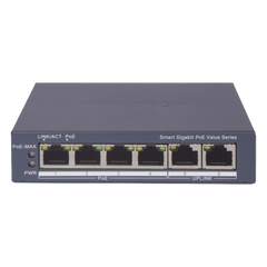 Switch Gigabit PoE+ / Administrable / 4 Puertos 1000 Mbps PoE+ / 2 Puertos 1000 Mbps Uplink / Configuración Nube Hik-PartnerPro / Modo Extendido hasta 300 Metros / 45 Watts