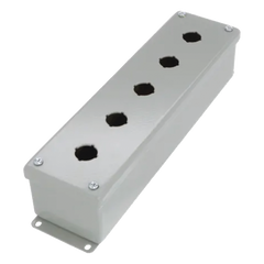 Gabinete Tipo Pushbutton, De 5 Botones de 22.5 mm, NEMA 12, IP65, de 317 x 83 x 70 mm, de Acero, Color Gris