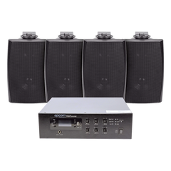 KIT de Amplificador de 240W para Escritorio | 4 Altavoces de Pared color Negro 2.5W - 20W | Sistema 70/100V