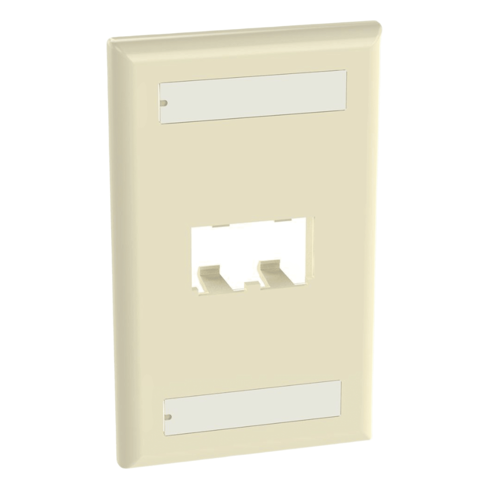 Placa de Pared Vertical Clásica, Salida Para 2 Puertos Mini-Com, Con Espacios Para Etiquetas, Color Marfil