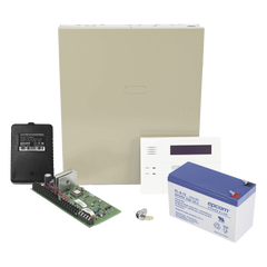 Kit de panel de alarma con teclado alfanumérico, batería de respaldo, transformador y gabinete