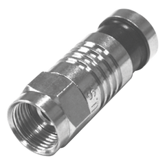 Conector F Macho Plegado Axial por Compresión para RG-59/U, Cuerpo en Níquel y Banda Negra.