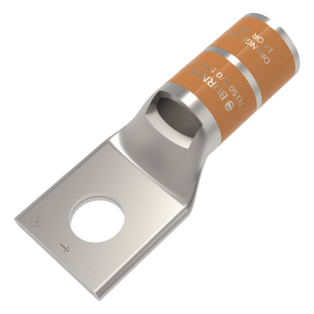 Zapata Terminal de Compresión de Barril Corto para Tornillo de 1/2" y Calibre 3/0 AWG.
