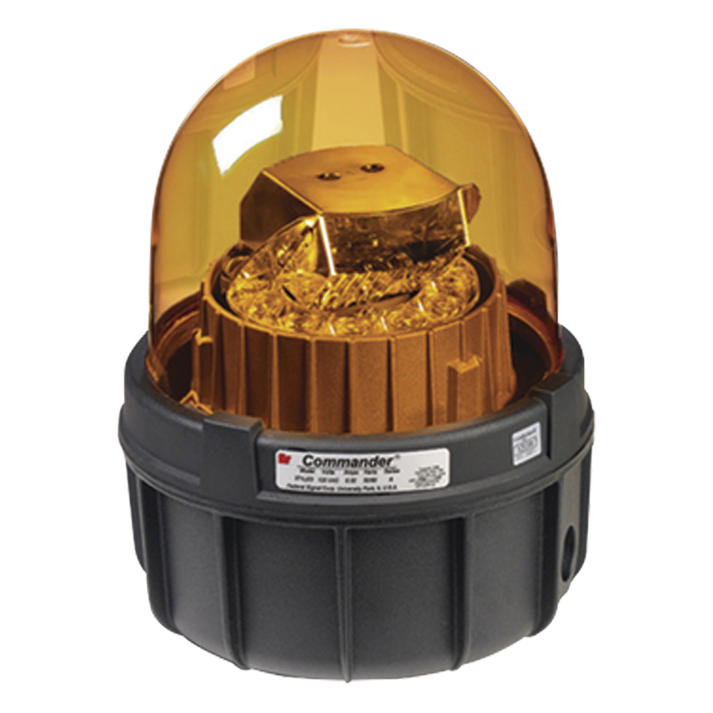 LED de advertencia giratorias Commander®, Tipo 4X, carcasa IP66 Listado por UL y cUL , 120 VCA, color ámbar, Para Ubicaciones y Ambientes Peligrosos