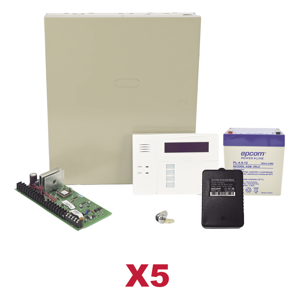 Kit de 5 paneles de alarma híbridos con teclado 6160RF, transformador y batería, ampliables a 48 zonas