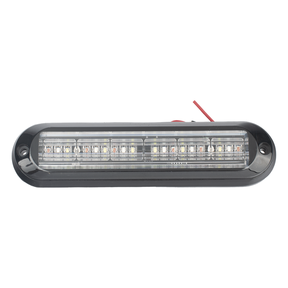 Luz Auxiliar, Ultra Brillante, IP67, 18 LEDs, Tricolor, Color Rojo/Claro/Azul, con mica transparente y bisel negro