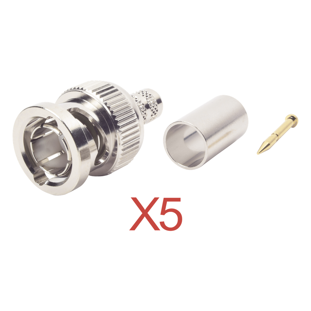 Kit de 5 Conectores BNC Macho RFB-1707-D de Anillo Plegable / RG-59, 75 Ohm.