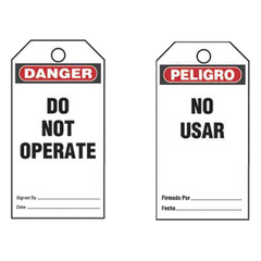 Paquete de 25 Etiquetas de Seguridad, Con Texto "Peligro, No Usar", de 76 x 146 mm, Color Negro Sobre Blanco