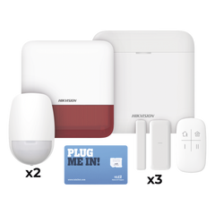 (AX PRO) KIT de Alarma AX PRO con GSM (3G/4G), Wi-Fi y Ethernet / Incluye: 1 Hub  con batería de respaldo / 2 Sensores PIR / 3 Contactos Magnéticos Slim / 1 Control Remoto / 1 Sirena Roja Inalambrica Exterior