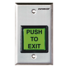 Botón de Salida / Con Iluminación / Con Placa de Pared de Acero Inoxidable / IP65 / Voltaje 12 / 24 Vcd / Mensaje de Idioma Intercambiable / 3 Placas de Idioma Incluidas