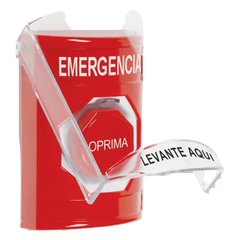 Botón Multipropósito, Color Rojo, De Superficie, Con Tapa De Policarbonato, Con Bocina Pre Alarma, Solo Interior, Llave Para Restablecer, Texto De Emergencia, Español