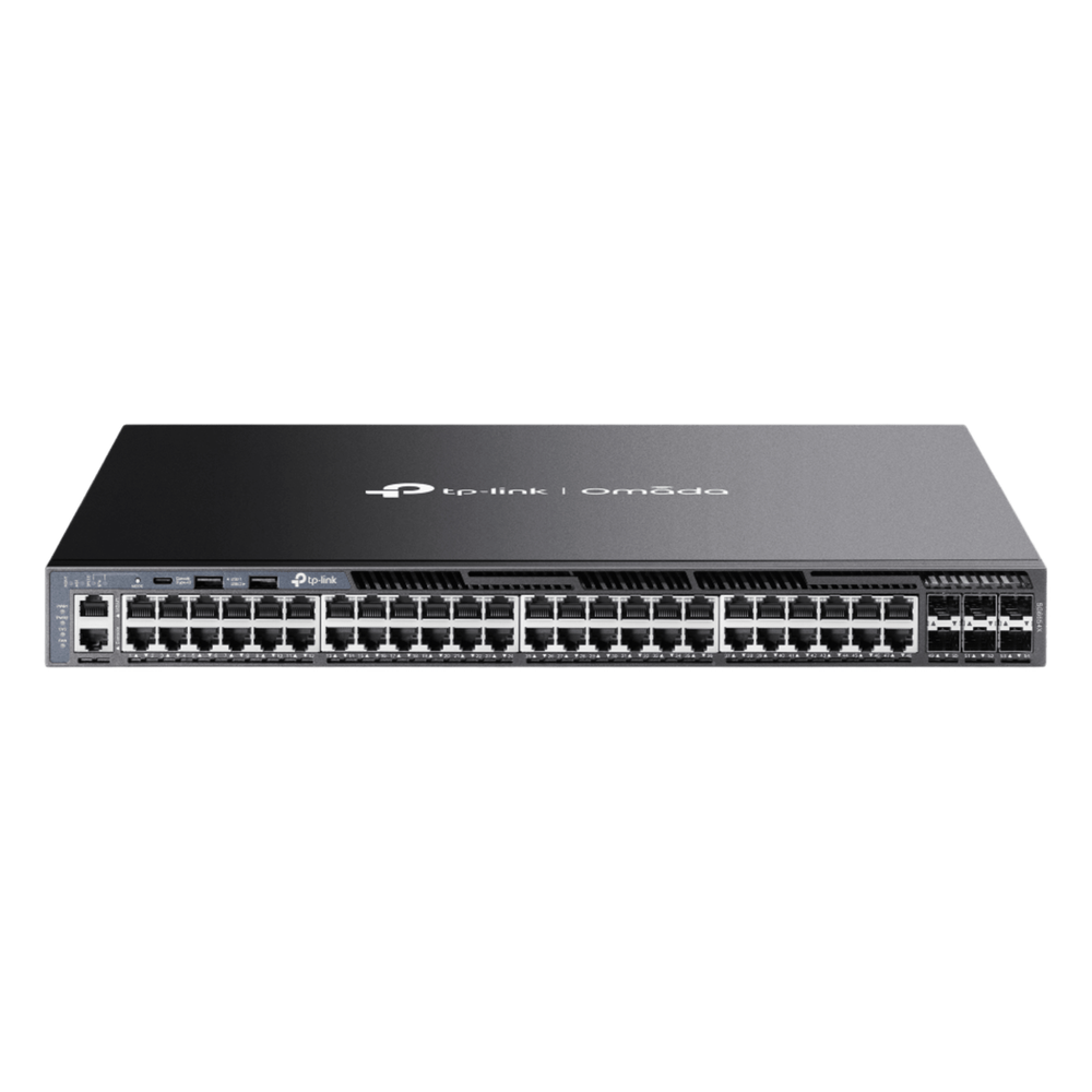 Switch Gestionable L3 Apilable / 48 Puertos Gigabit + 6 Slots 10G SFP+ / Capacidad 216 Gbps / Apilamiento Físico hasta 8 Unidades / Gestión Cloud Omada SDN / Alta Disponibilidad con Fuentes Redundantes / RIP-OSPF-VRRP-PIM / Seguridad ACL-802