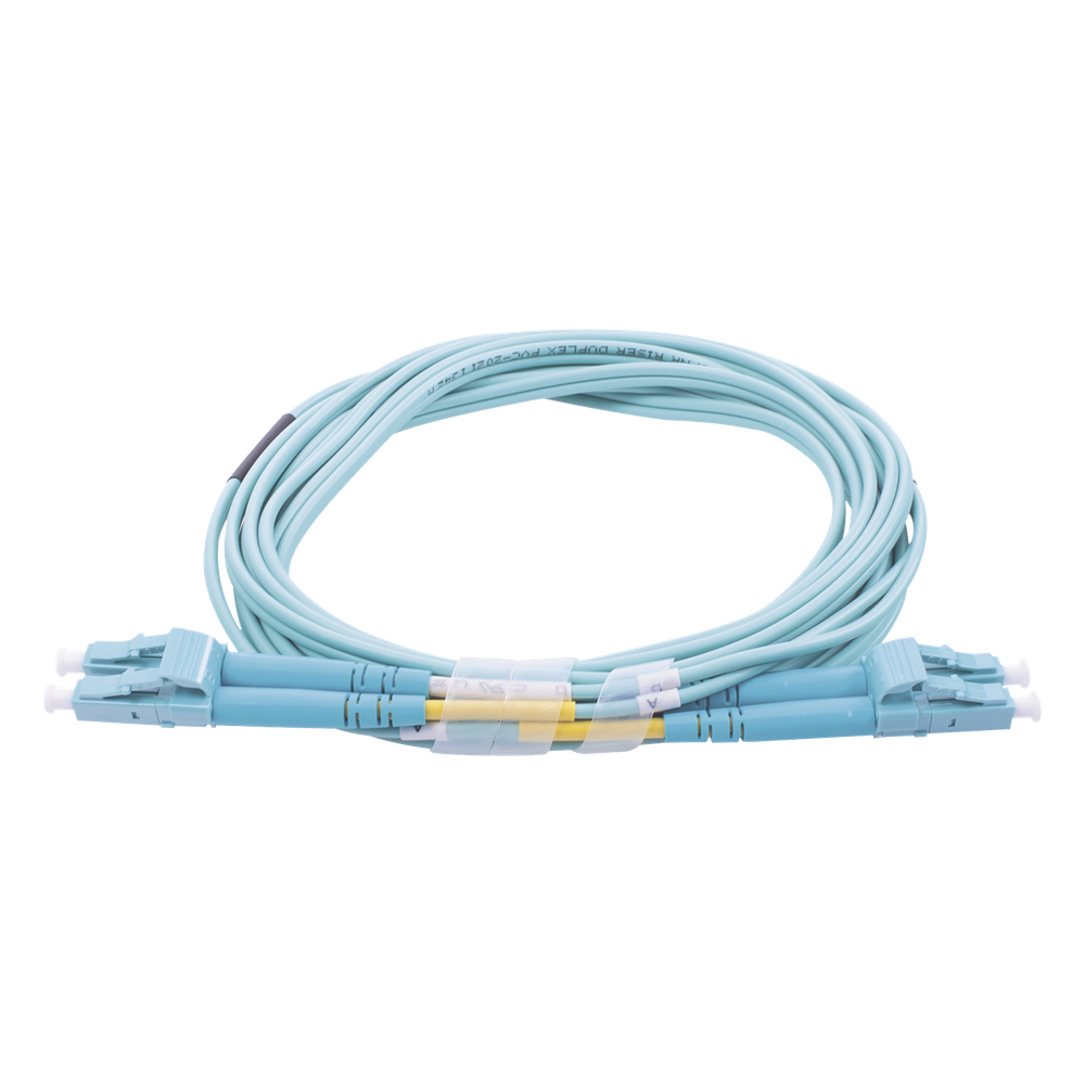 Jumper de Fibra Óptica Multimodo OM3 50/125 LC-LC OFNR (Riser), 2.0 mm, Dúplex, Aqua, 20 Metros (65.62 Pies)