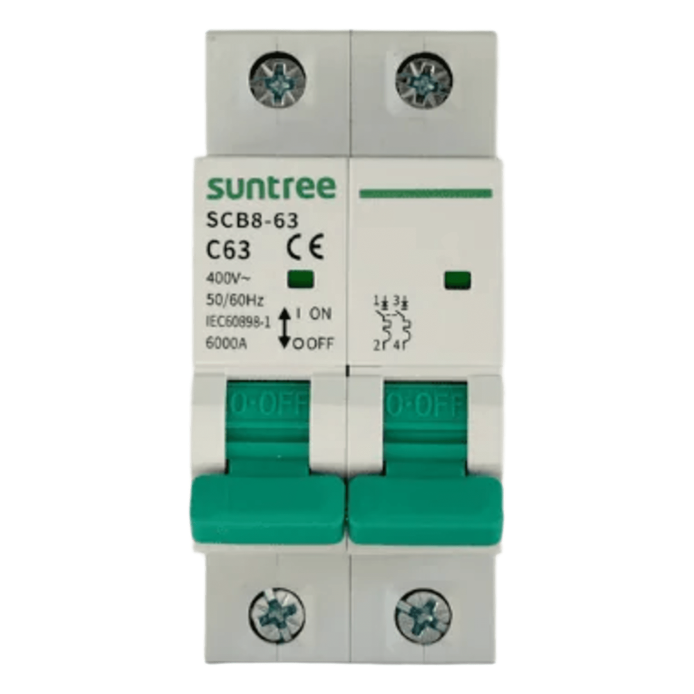 Protección Térmica/ Interruptor 2P, 63 A,  Corriente Alterna 400Vca para Aplicación Fotovoltaica Montaje Riel DIN