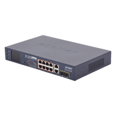 Switch PoE+ / Distancia 250 Metros / 8 Puertos + 2 Combo TP/SFP Gigabit y Pantalla LCD Para Monitoreo