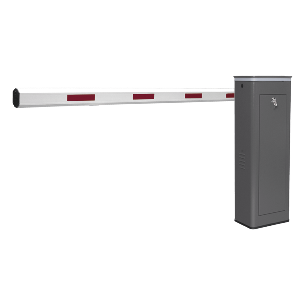 Kit de Barrera Vehicular Izquierda y Brazo de 3 Metros / Finales de Carrera Ajustables por Programación / Movimiento Fluido / Diseño Elegante Color Gris / Con Corona Led Semaforizada