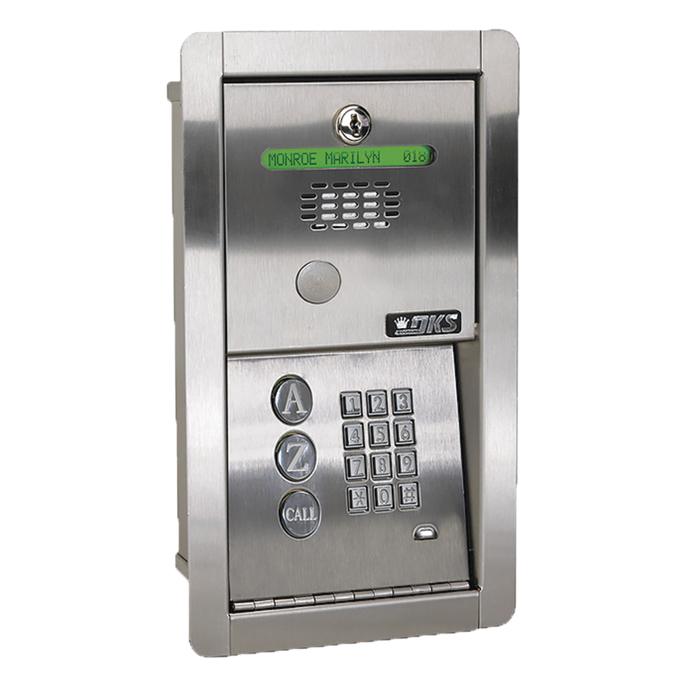 Audioportero Telefónico DKS Con Directorio / 100 Números Telefónicos / Control Para 2 Puertas / Gabinete Para Empotrar / Marcación a 16 Digitos / Linea análoga o digital